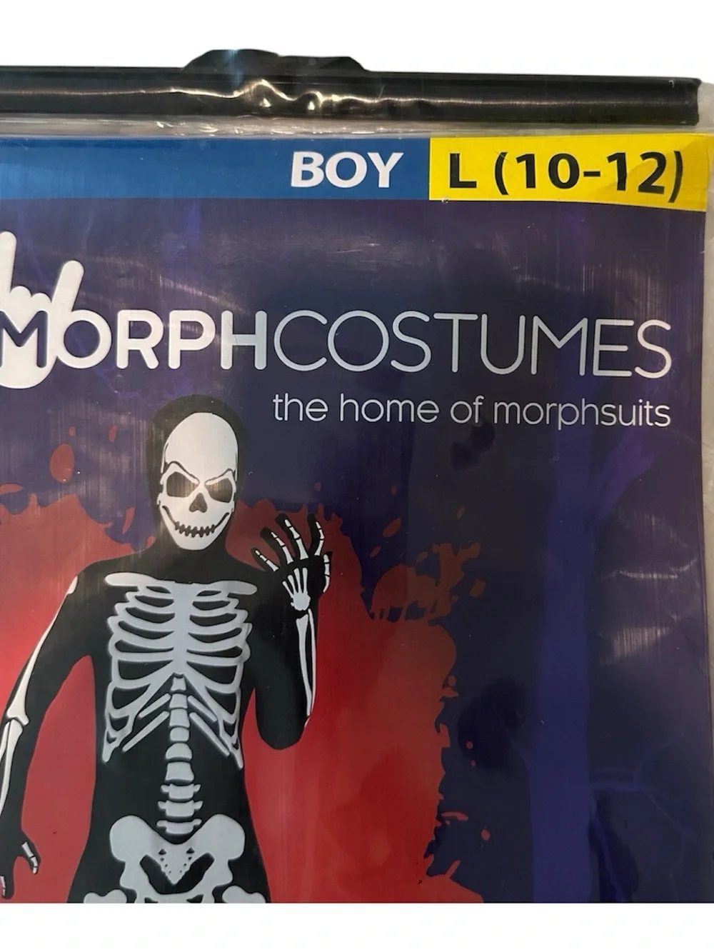 MorphCostumes Boys Skeleton Halloween Costume Size L 10-12 Black Bodysuit New